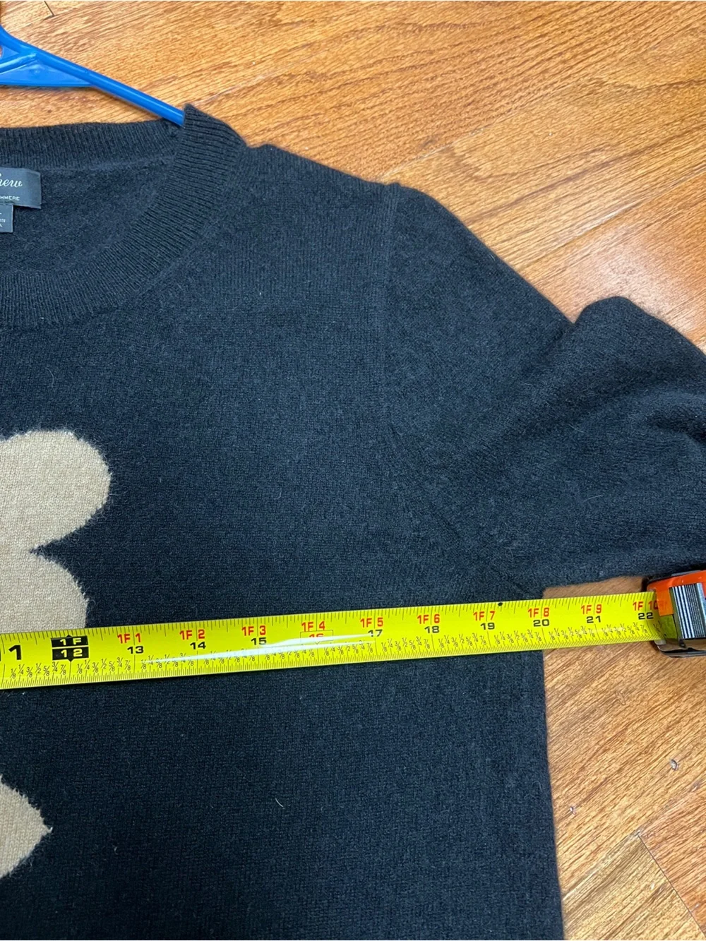 J Crew cashmere Black Sweater with Cream Heart Motif